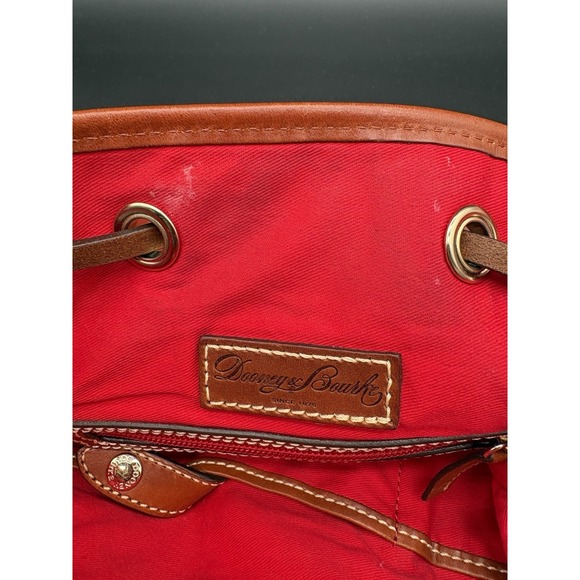 Dooney & Bourke Suede Drawstring Bucket Bag Orange Rust Tassel Leather Vintage - Picture 7 of 14
